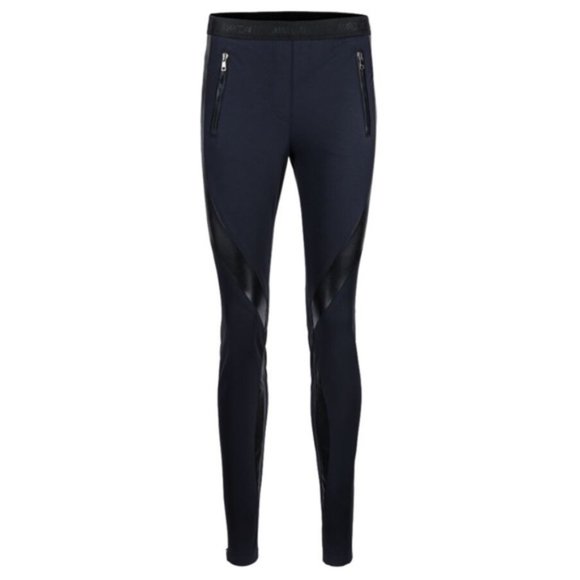 MARC CAIN Navy Blue Stretchy Faux Leather trousers size N4 size US 10 - Picture 1 of 10